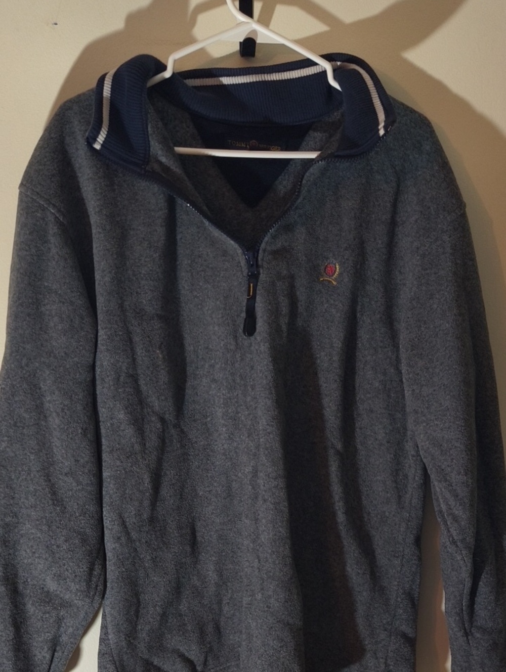 Tommy Hilfiger Men's Gray Zip-Neck Sweater with Navy Trim